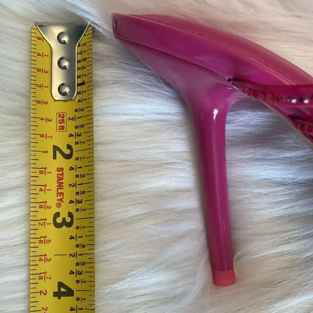 Zara Discounted Vinyl Pink Rhinestone Squared Toe High Heels Dress Sandals Shoes - Picture 12 of 14